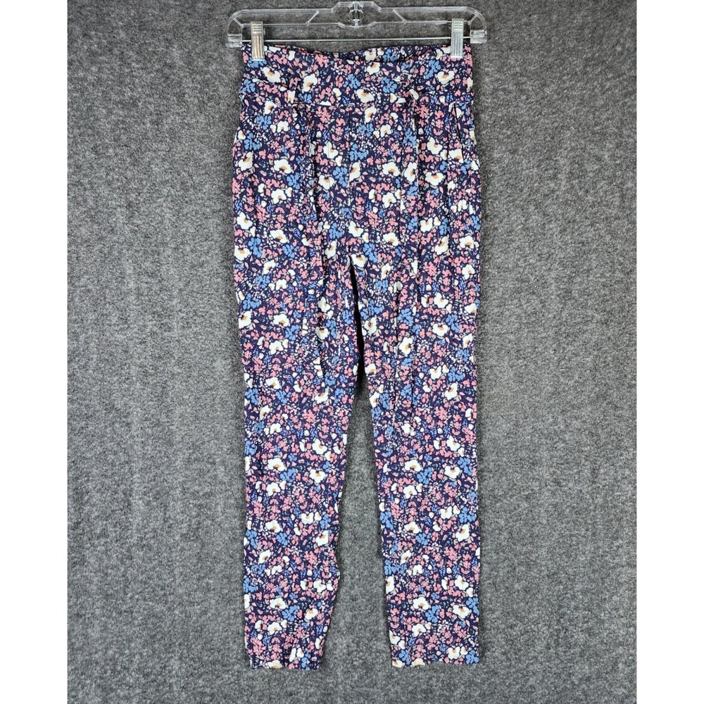 Jules & Leopold Pants Womens XS Floral Tapered Navy Blue Belted EUC
